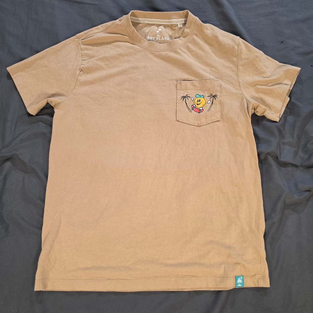 Free Planet Mens Small Tan Skateboarding Sun Graphic Pocket T-Shirt Dope Moves - Picture 2 of 9